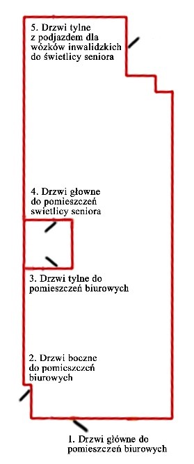 Budynek GOK Kołaczyce budynek GOK z zaznacznymi wejsciami