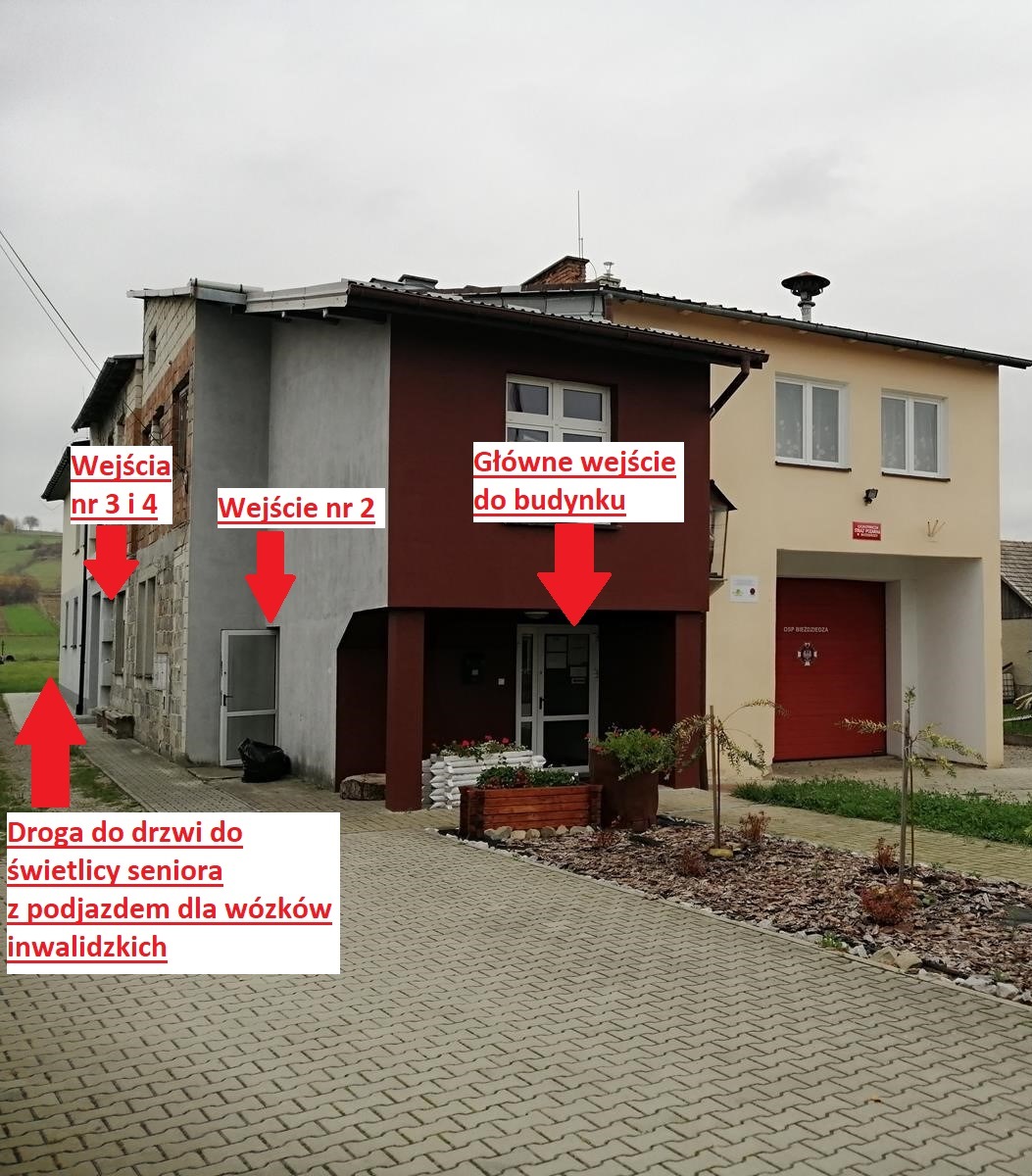 Gok Kołaczyce budynek GOK z zaznacznymi wejsciami