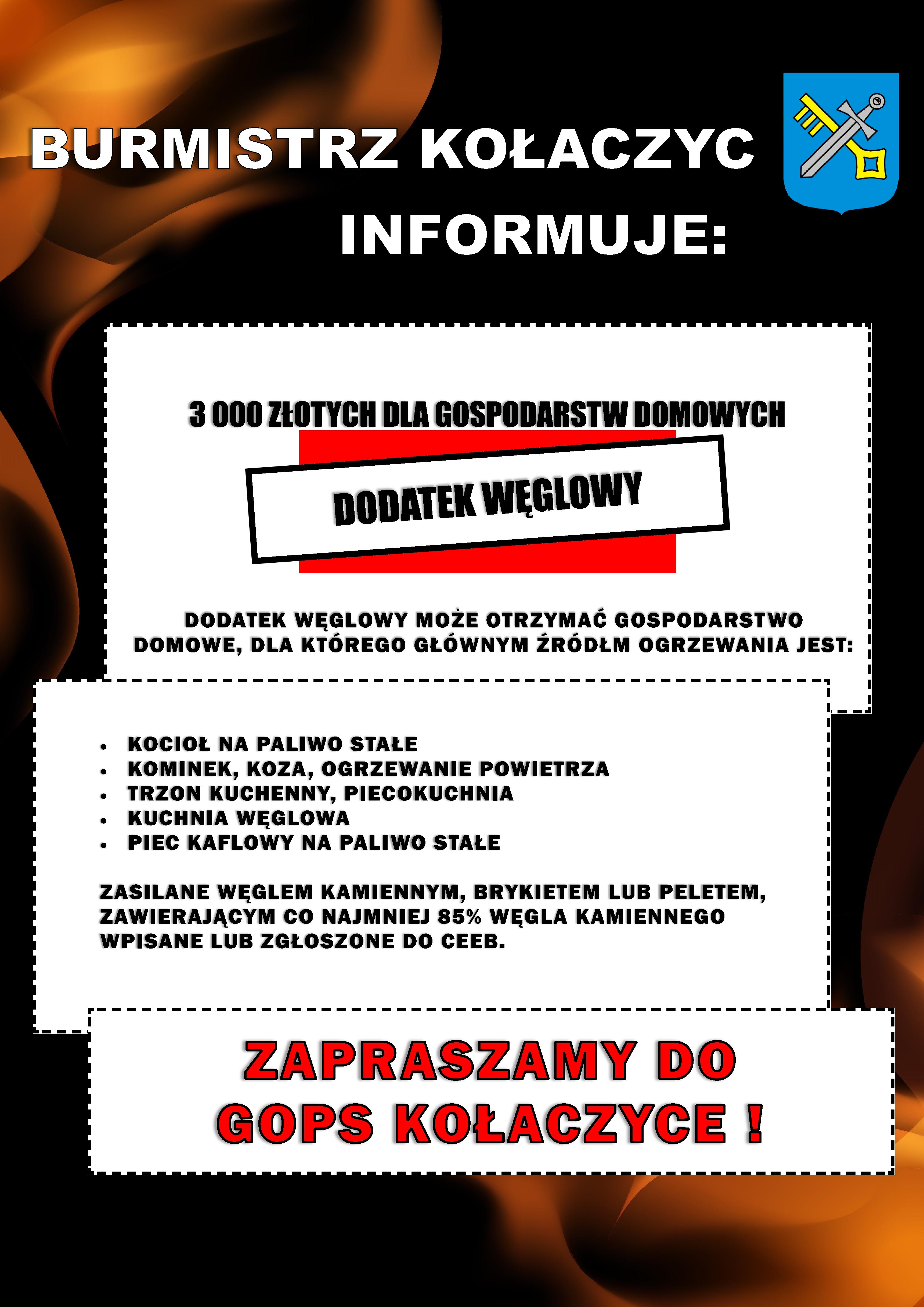 Wniosek - dodatek węglowy Plakat informujący o możliwości złożenia wniosku na dodatek węglowy